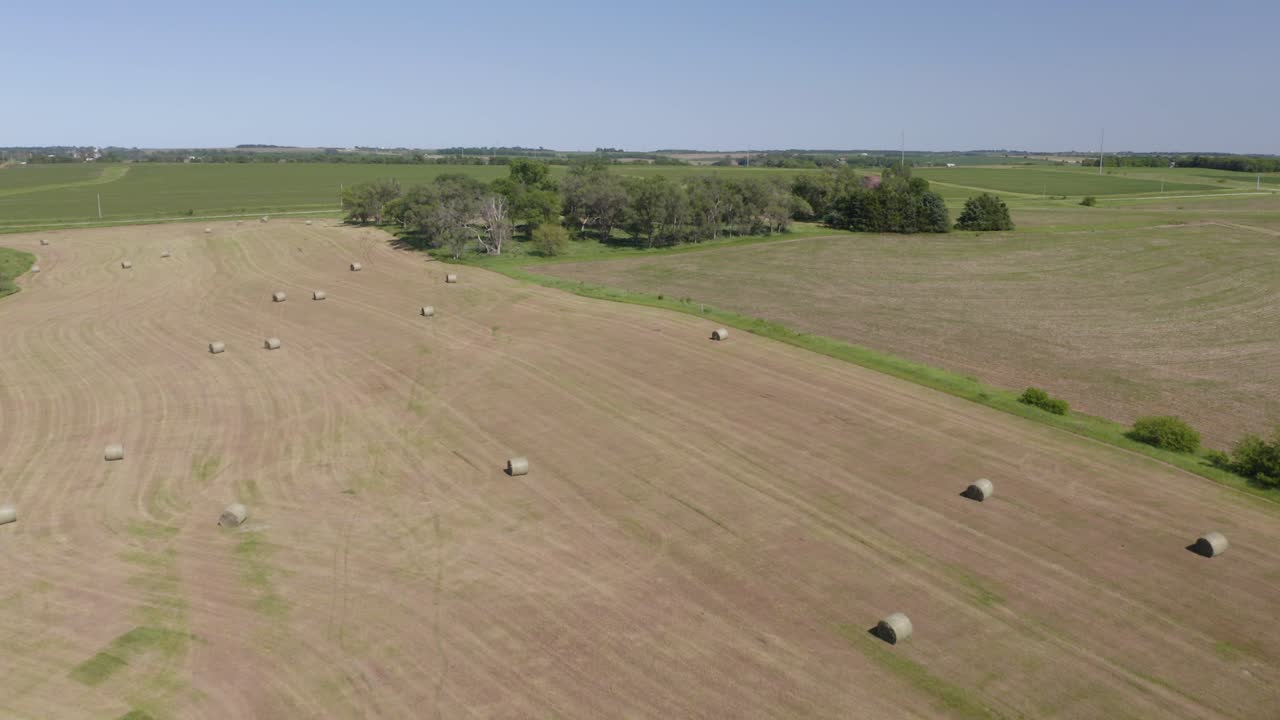 Birds Eye View of Hay Bales in Field on Rural Farm