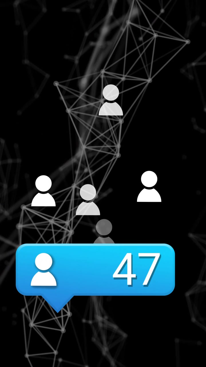 Showing animation of network connections and user notification icon in digital background