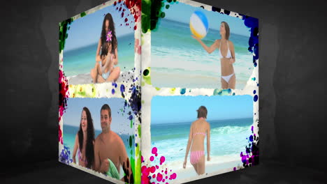 cubo de animación en 3d de vacaciones familiares en la playa