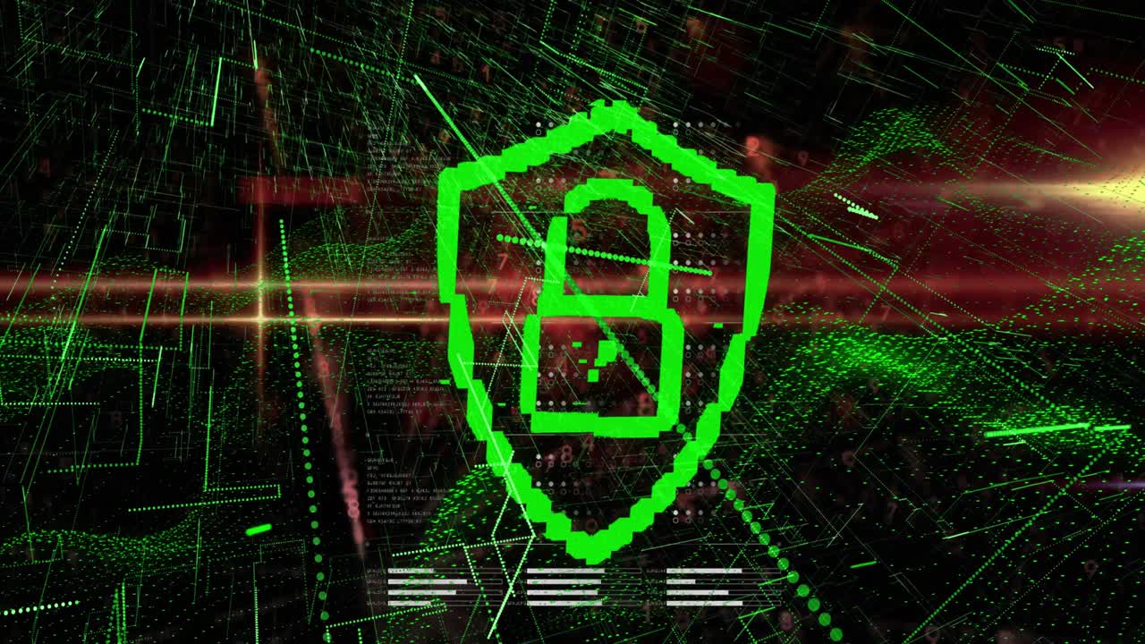 animazione di linee e lucchetto digitale su sfondo nero