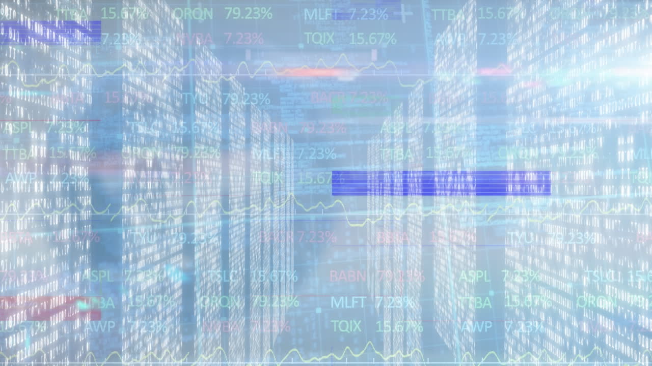 Animation of interference and stock market over columns with binary coding