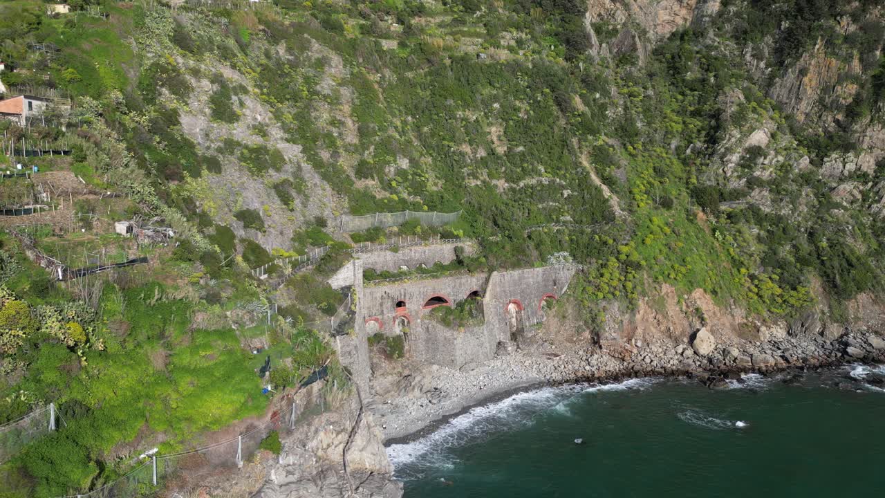 Aerial View of a Picturesque Coastline with Ruins