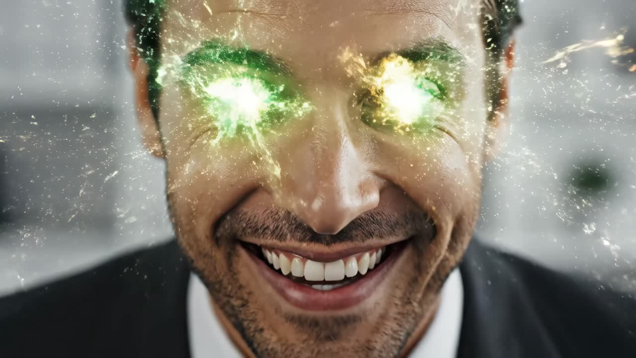 Man with glowing eyes