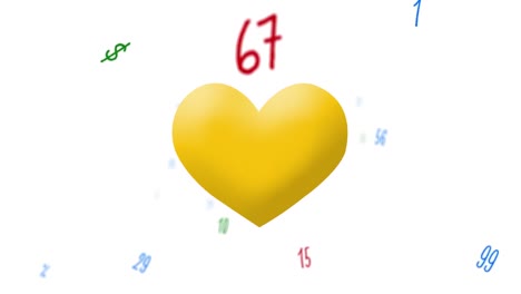 animación de emoji de corazón sobre números flotantes en un fondo blanco
