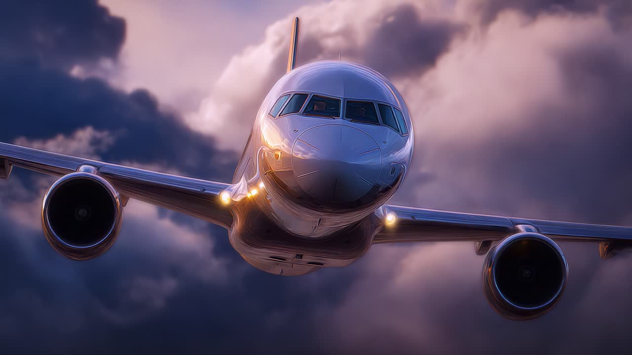 Prospettiva dinamica di un aereo che vola attraverso nuvole suggestive: cattura la maestosa bellezza del volo tra gli elementi naturali del cielo e del meteo