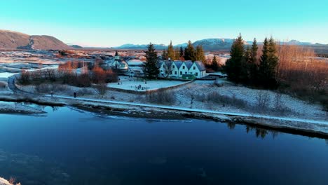 Parque-Nacional-Thingvellir-Durante-El-Amanecer---Vista-Aérea-Del-Sur-De-Islandia,-Círculo-Dorado