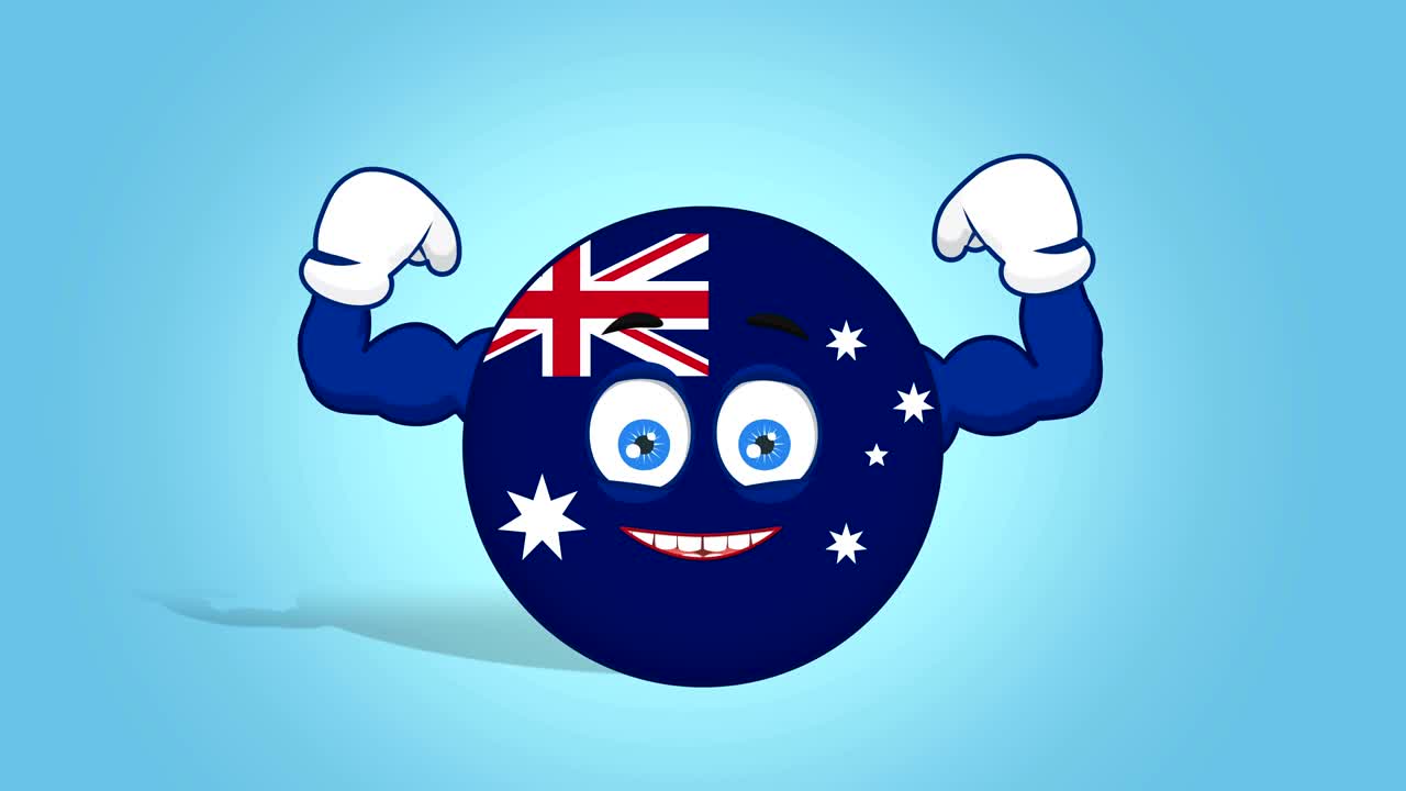 икона мультфильма флаг австралии сила с анимацией лица с альфа-матом