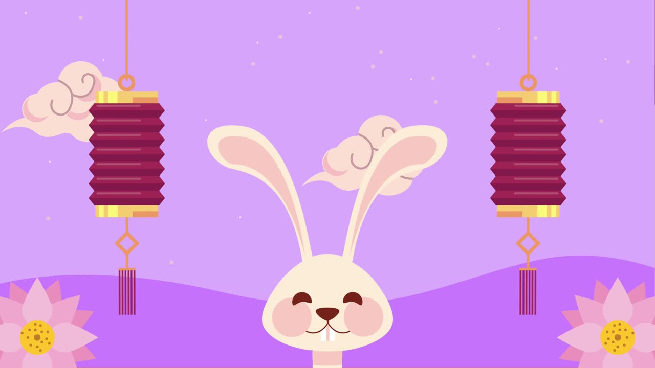 happy moon festival animation with rabbit