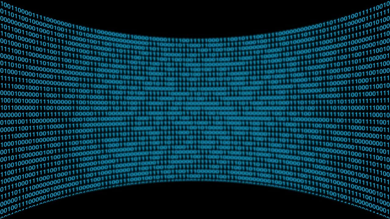 Blue screen binary code numbers on black background