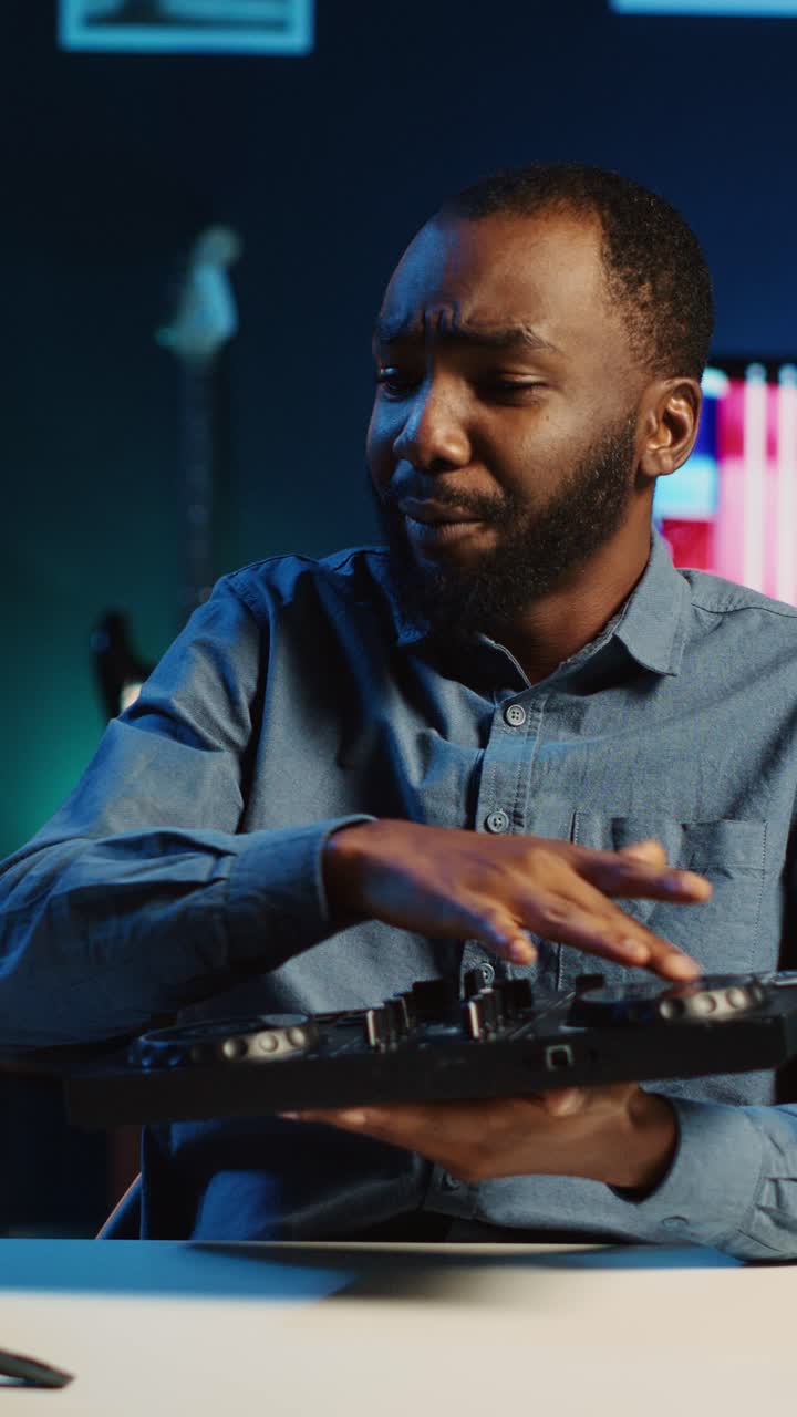Vertical video Content creator films DJ tech unboxing