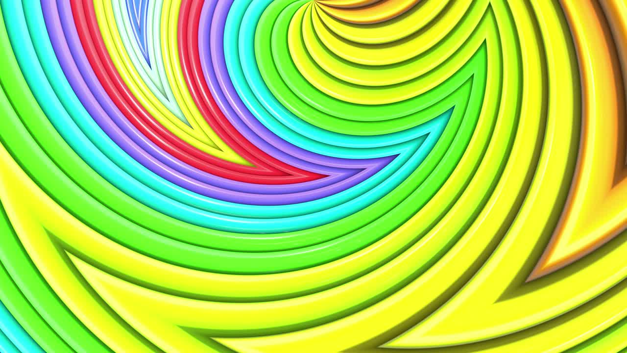 abstracto 3d sin costuras fondo brillante en 4k con cintas de arco iris. rayas multicolores arcoirís moverse cíclicamente en geometría simple estilo creativo de dibujos animados. animación suave en bucle. 47