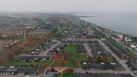 aerial view of the town landskrona in south sweden skåne, autumn, cloudy, near malmö