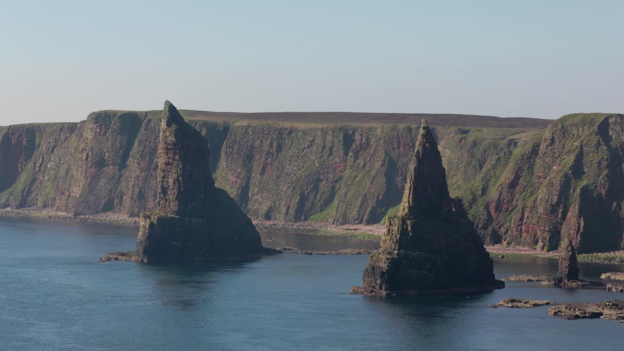 Static shot of the beautiful Duncansby sea stacks on a summers day
