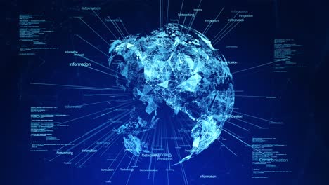 animation of globe rotating earth with connections and social media interfaces futuristic world with