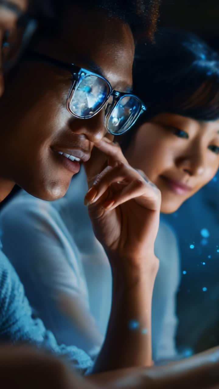 Focused Interaction in a Digital Environment: Two Individuals Engaged in a Thoughtful Discussion, Enjoying Technology and Connection through Visual Media