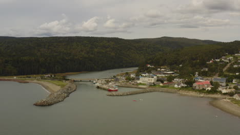 aerial view of the coastal town of alma, new brunswick along the bay of fundy, home to the highest tides in the world