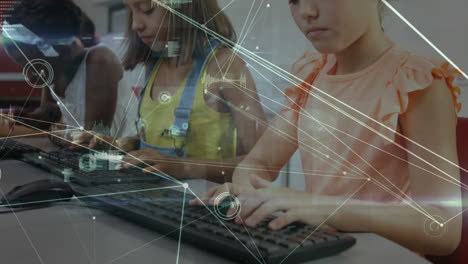 Animation of network of connections over school children using computers