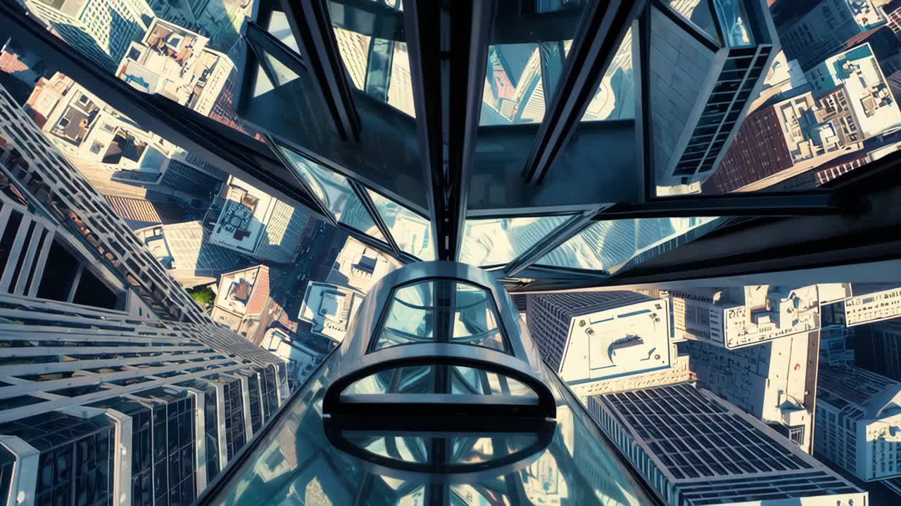 High-Rise City View from an Elevator