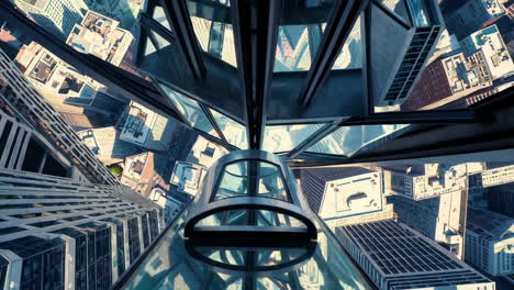 high-rise city view from an elevator
