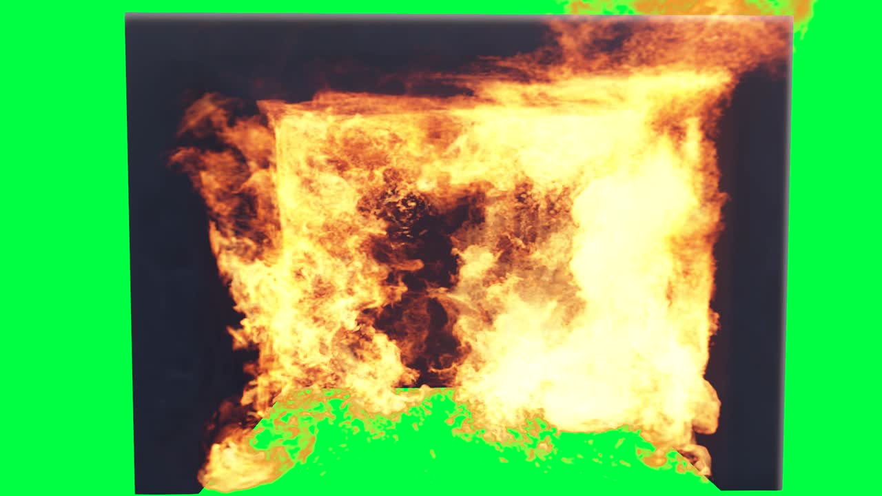Fuoco che brucia le lettere F e G su schermo verde