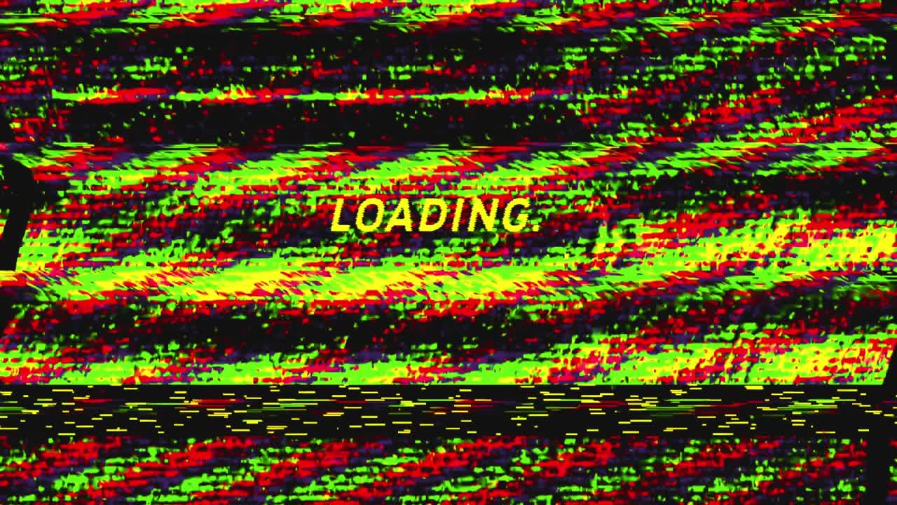 Loading Text with Colorful Digital Glitch Effect