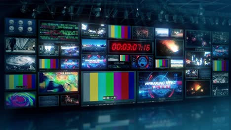 tv broadcast news studio video control room screens - loop 4k