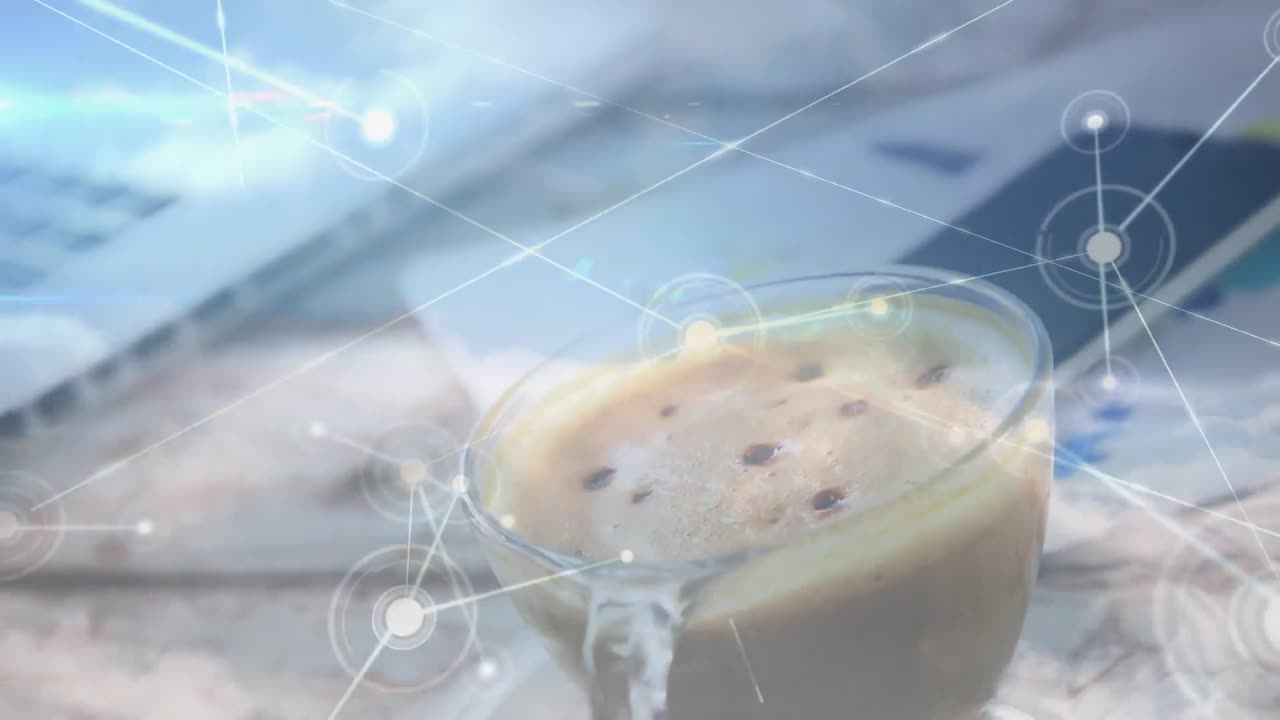 커피 한 잔을 통해 연결 네트워크의 애니메이션