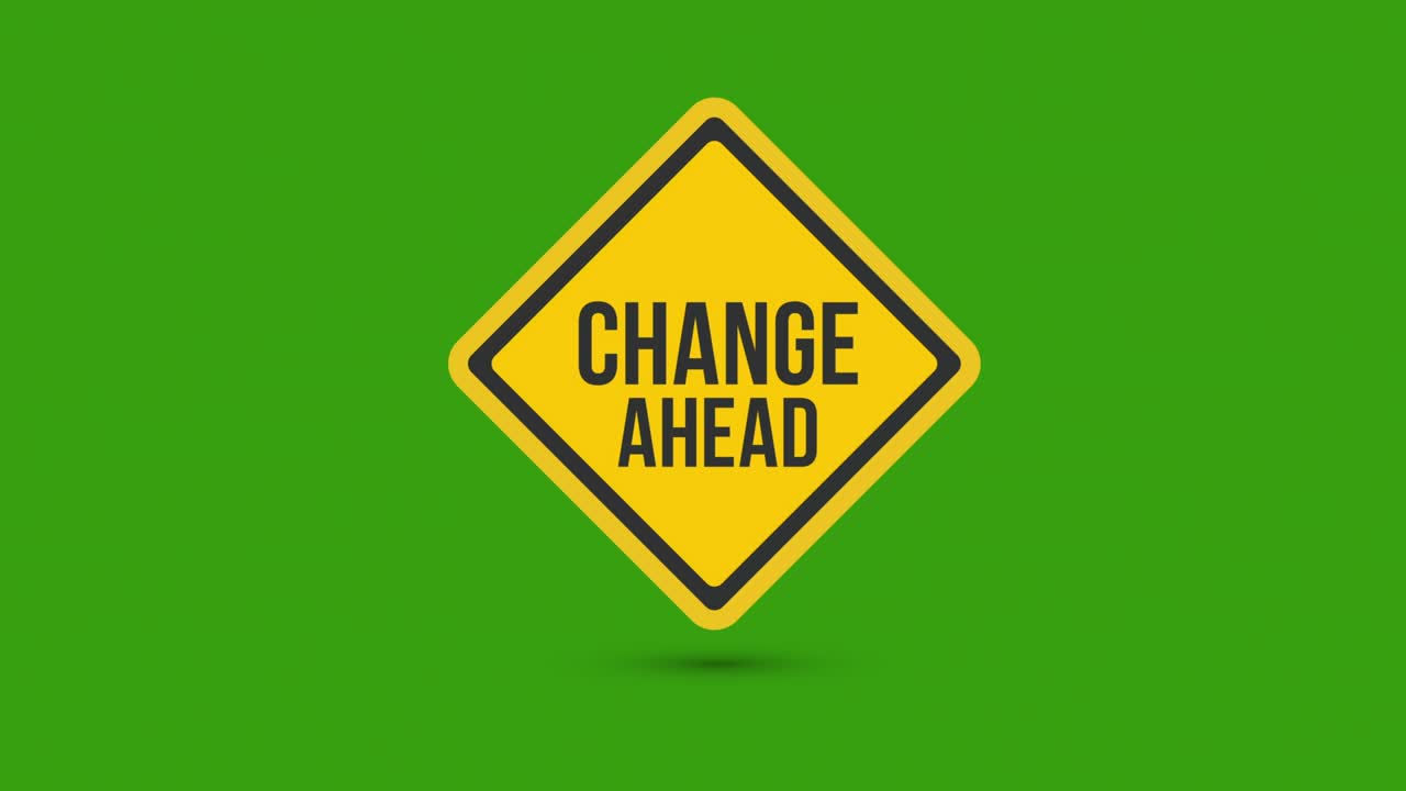 change ahead yellow road sign