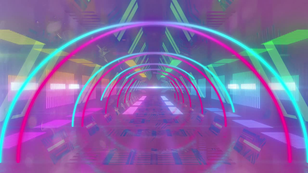 분홍색과 파란색 네온 터널 배경의 애니메이션