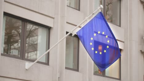 european flag on building european community waving, sunset