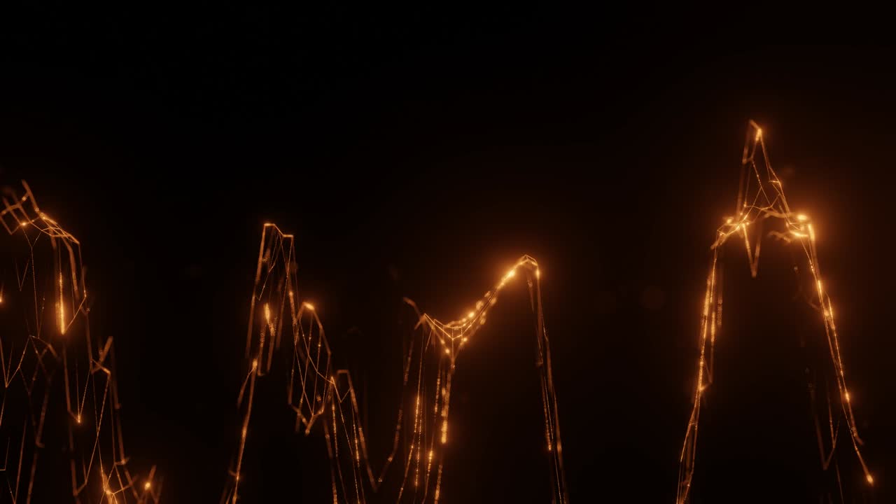 objetos de forma de estructura alámbrica brillante naranja que se mueven en animación de procesamiento de fondo de movimiento 3d
