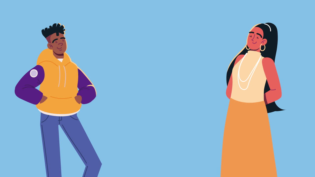 hombre afro y mujer pareja de animación