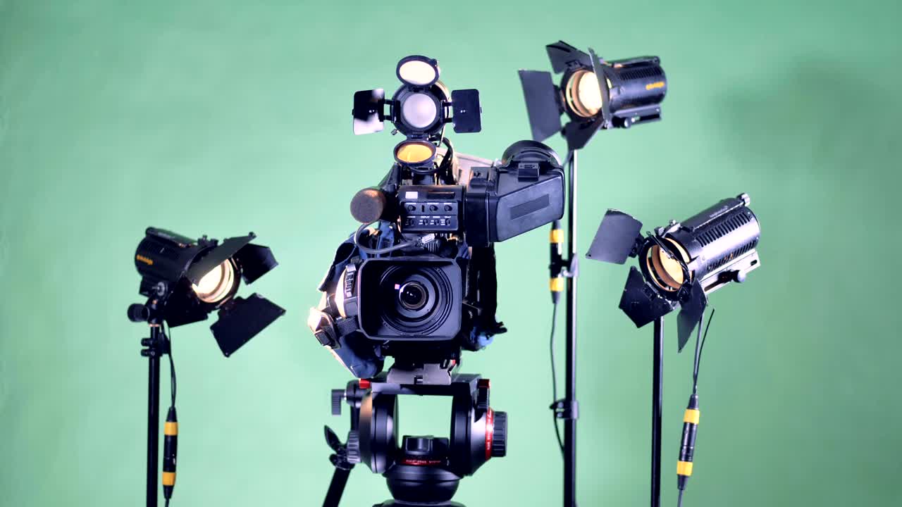 촬영 세트의 모든 불빛이 하나씩 켜지고 있습니다.