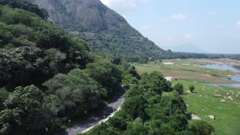 drone shot of pollachi valparai road near aliyar reservoir and dam, coimbatore, tamil nadu, south india
