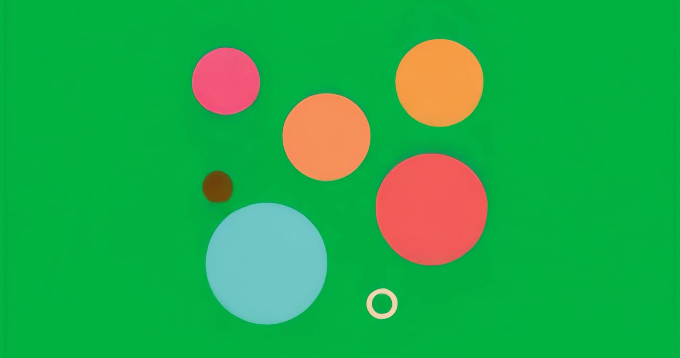 Dopo il fade-in, sei cerchi e un piccolo anello fluttuano in loop per mostrare un'animazione su livello trasparente.