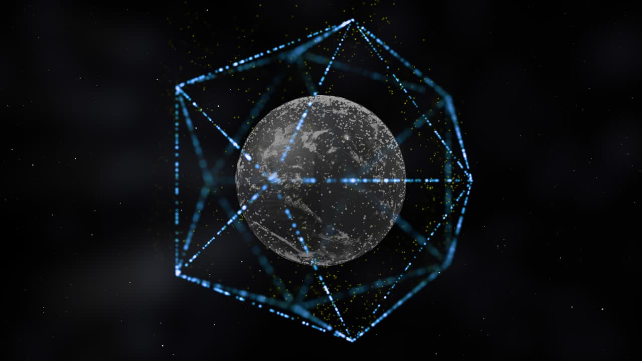 planeta distante en el espacio encerrado dentro de un marco hexagonal iluminado en el espacio exterior.