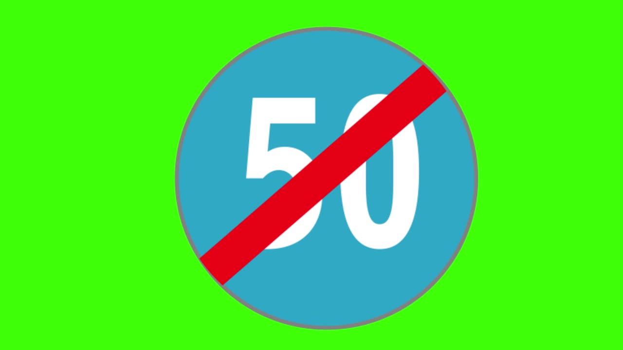 초록색 화면, 도로 표지판 아이콘, 최소 속도 제한의 끝