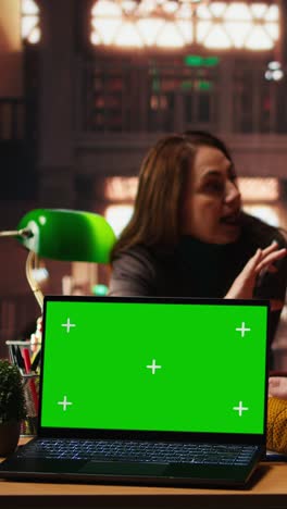 vertical video colleagues practicing script reading in a public library with mockup
