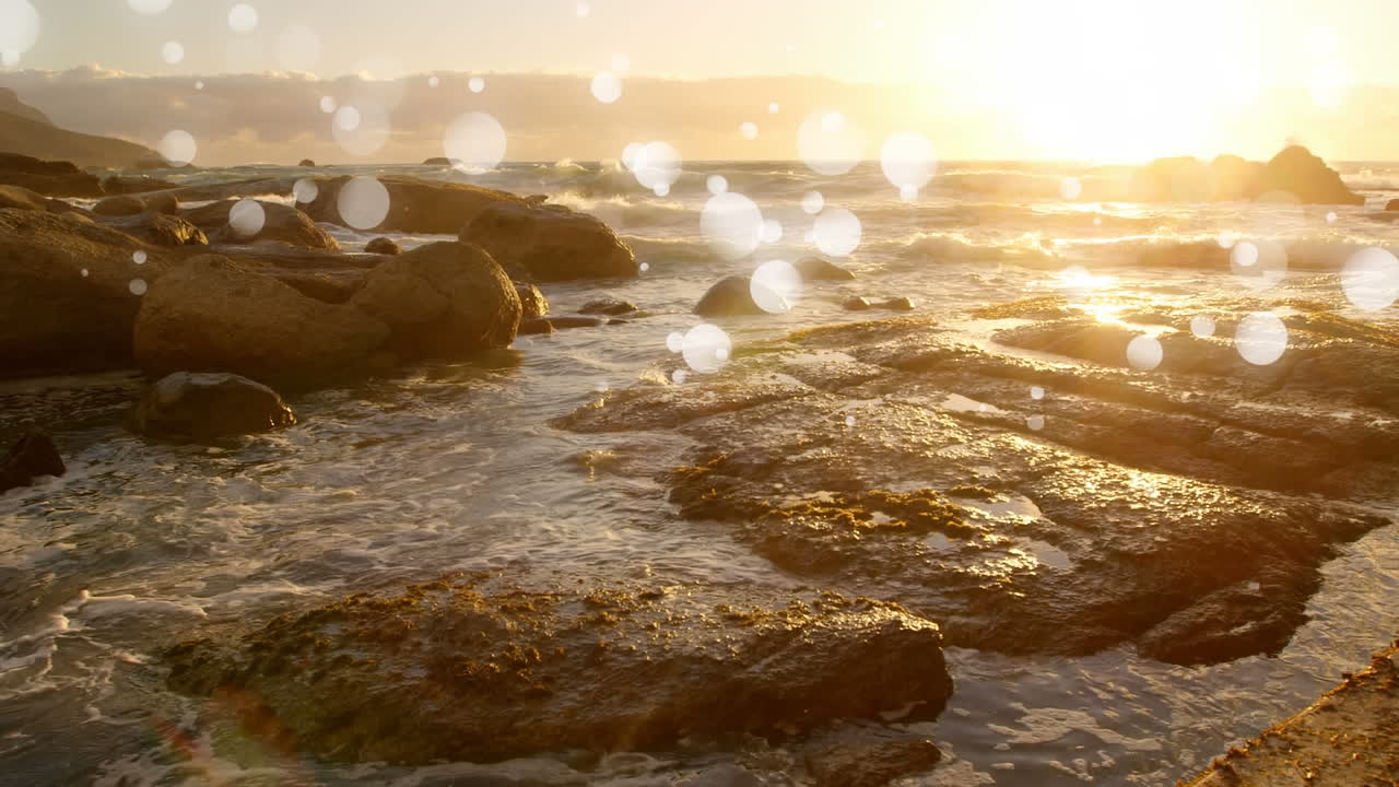 바다에서 보케와 해가 지는 모습