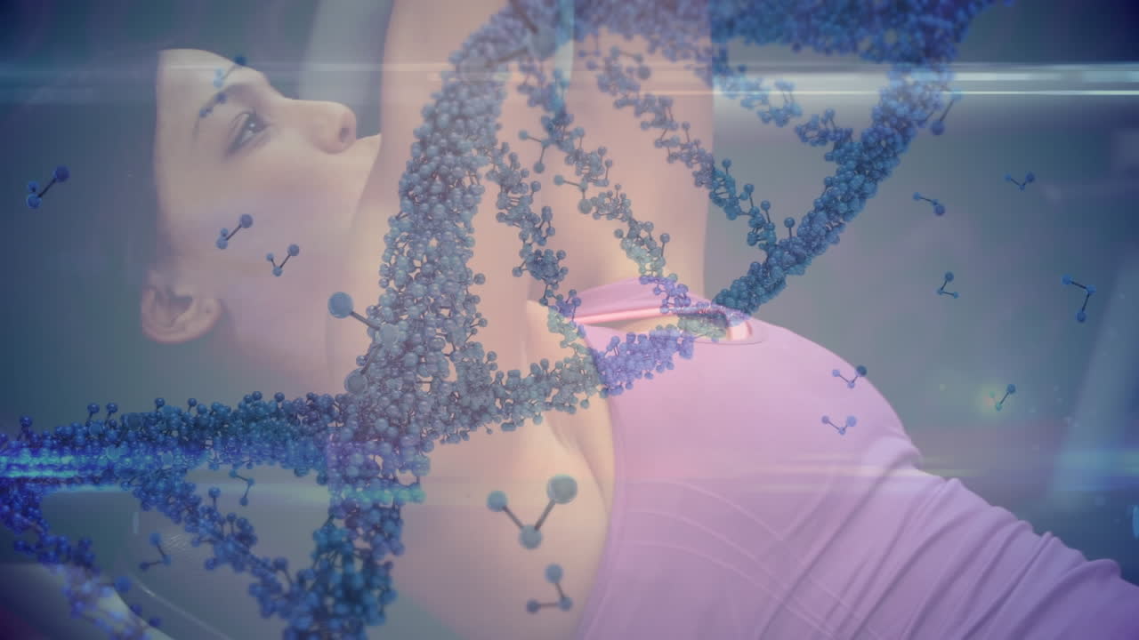 dna 가닥 스피닝과 데이터 처리의 애니메이션 강한 여성 운동