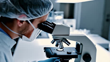 científico usando el microscopio en el laboratorio