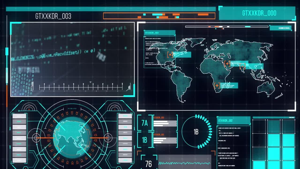 검은색 배경에 대한 데이터 처리 인터페이스의 애니메이션