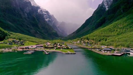 gudvangen village in fjord, aurland in norway