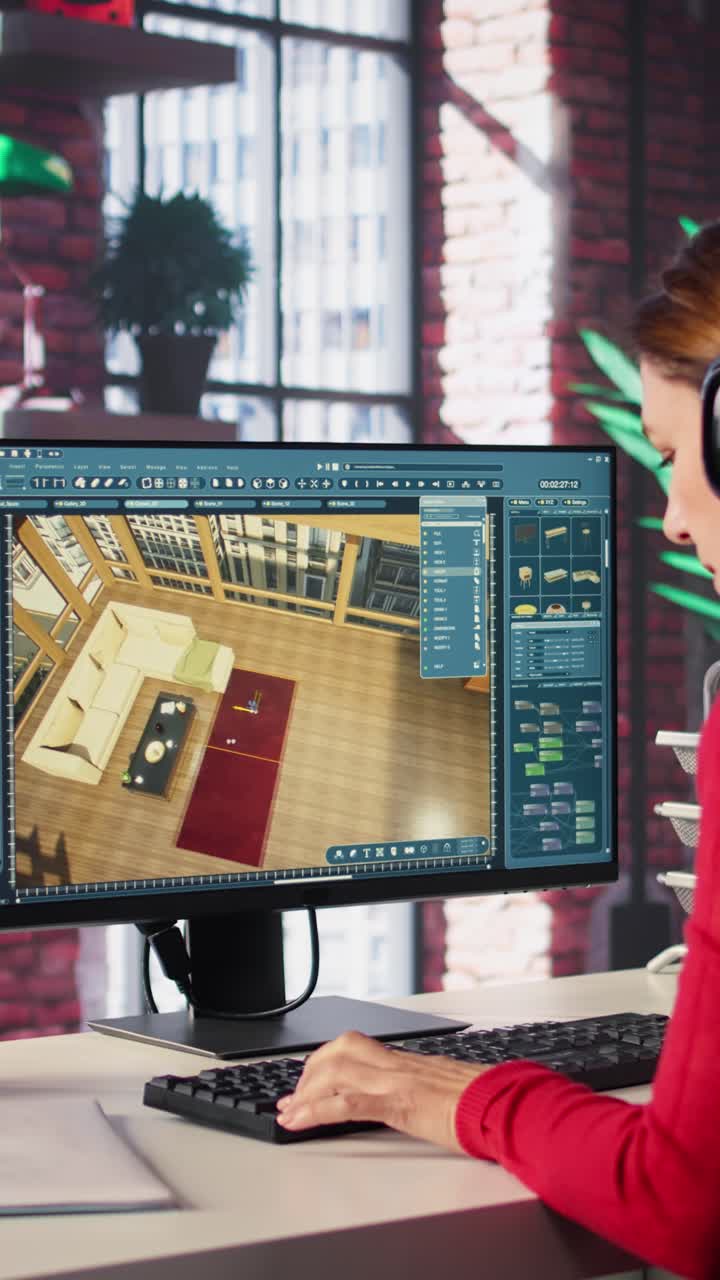 Vertical Video Designer interacts with digital technology to produce a virtual home set