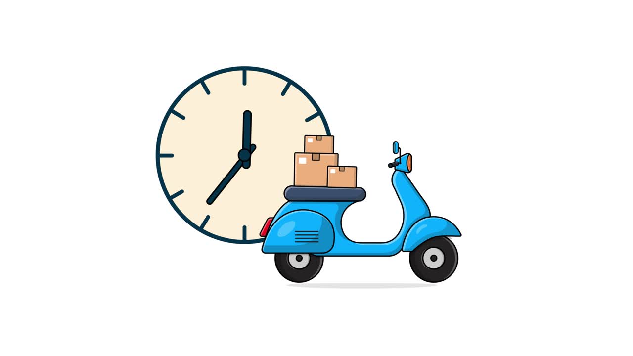 Animated Delivery Scooter with Packages and Passing Time