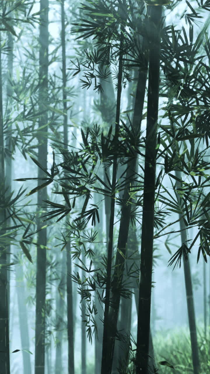 bosque de bambú con niebla