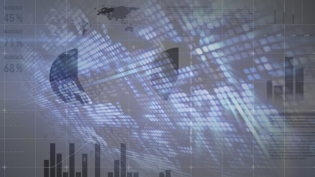 회색 배경 위에 금융 데이터 처리의 애니메이션