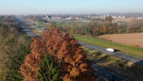 aerial reveals highway traffic