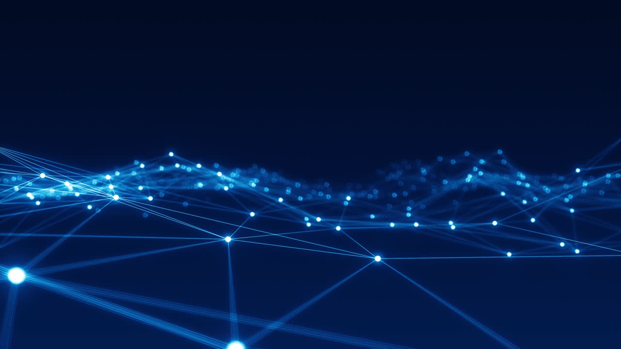 gráfico de movimiento de punto azul y conexión de línea con tecnología poligonal cámara de fondo abstracta zoom video de bucle sin costuras