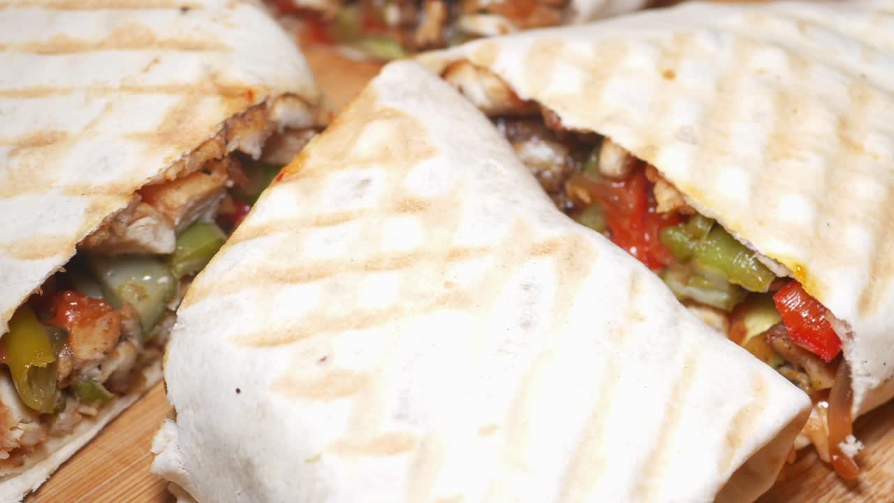 Close-up of Delicious Grilled Chicken Shawarma Wraps